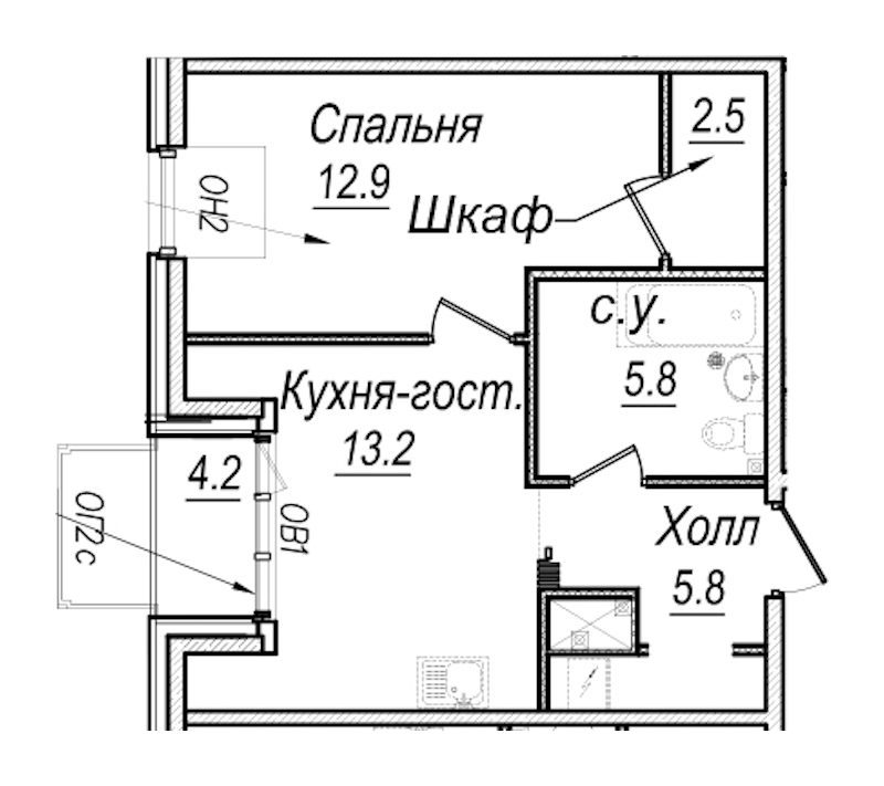 1-комнатная квартира 42.5 м², 7/8 эт., Комплекс апартаментов «Meltzer Hall»